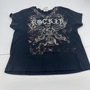 Hard Rock Cafe T-Shirt Womens XL Rockin’ Honolulu V-Neck Short Sleeve Black {33}
